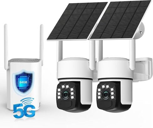 Solar Security Cameras Wireless Outdoor, 4MP Home Security System,2 Cam-Kit | Color Night Vision, 2.4G/5G WiFi, 360° Pan/Tilt, 65GB Local Storage, No Subscription, Motion Detection, Spotlight,2-Way Audio in Kuwait
