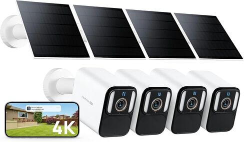 Anona Aurora 4K Solar Security Cameras Wireless Outdoor, Forever Power with Solar Panel, 8MP Color Night Vision, 24/7 AOV Recording, No Monthly Fees, AI Detection, Easy Setup, 2.4 GHz Wi-Fi, IP67 in Kuwait