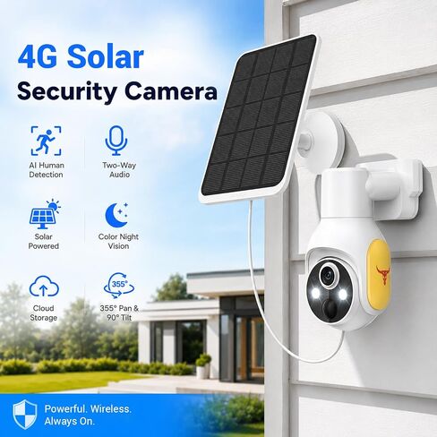 1080p Security Camera Wireless with Solar Panel, Smart AI Human Detection, 2-Way Audio, Color Night Vision, Built-in 4G SIM, Cloud Storage, Indoor/Outdoor Surveillance Bullet Cam (4G) in Kuwait