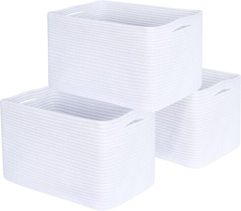 3-Pack Decorative Woven Storage Baskets for Shelves, Cube Bin Box for Organizing Books, Shoes, Dog Toys, Pantry Closet and Living Room Organizer, Oatmeal Brown in Kuwait