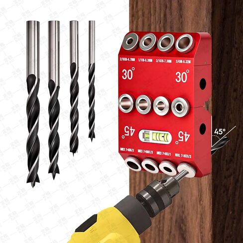 Multi Angle Drill Guide Jig 30 45 90 Degree with 4 Drill Bits | Portable Drill Guide, for Straight/Angle Hole, Aluminum Pocket Hole Jig Kit, for Stairs Handrail/Cable Railing/Wood Post/Deck in Kuwait
