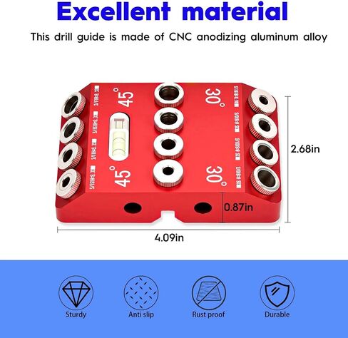 Multi Angle Drill Guide Jig 30 45 90 Degree with 4 Drill Bits | Portable Drill Guide, for Straight/Angle Hole, Aluminum Pocket Hole Jig Kit, for Stairs Handrail/Cable Railing/Wood Post/Deck in Kuwait