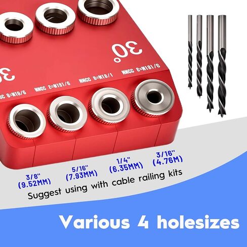 Multi Angle Drill Guide Jig 30 45 90 Degree with 4 Drill Bits | Portable Drill Guide, for Straight/Angle Hole, Aluminum Pocket Hole Jig Kit, for Stairs Handrail/Cable Railing/Wood Post/Deck in Kuwait