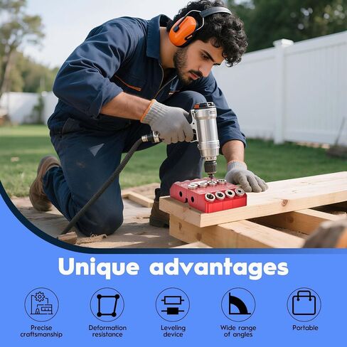 Multi Angle Drill Guide Jig 30 45 90 Degree with 4 Drill Bits | Portable Drill Guide, for Straight/Angle Hole, Aluminum Pocket Hole Jig Kit, for Stairs Handrail/Cable Railing/Wood Post/Deck in Kuwait
