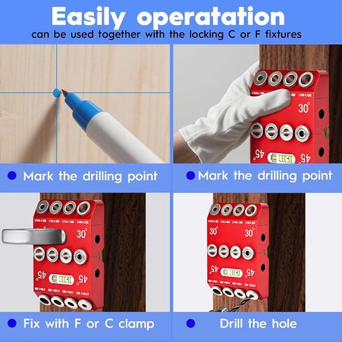 Multi Angle Drill Guide Jig 30 45 90 Degree with 4 Drill Bits | Portable Drill Guide, for Straight/Angle Hole, Aluminum Pocket Hole Jig Kit, for Stairs Handrail/Cable Railing/Wood Post/Deck in Kuwait
