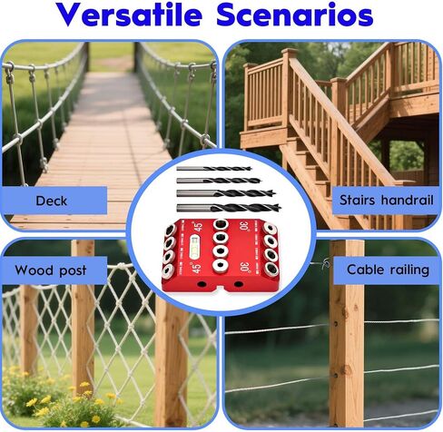 Multi Angle Drill Guide Jig 30 45 90 Degree with 4 Drill Bits | Portable Drill Guide, for Straight/Angle Hole, Aluminum Pocket Hole Jig Kit, for Stairs Handrail/Cable Railing/Wood Post/Deck in Kuwait