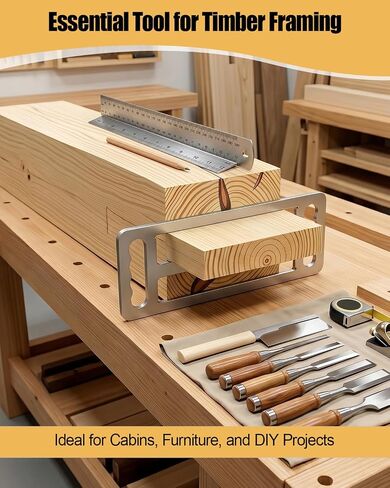 Timber Frame Tenon Gauge with Handle, Stainless Steel Mortise Marking Tool | Durable Woodworking Scribing Jig for Carpenters, Anti-Scratch Precision Layout Gauge for Framing Projects in Kuwait