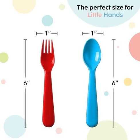 PLASKIDY Toddler Utensils Set of 18 Plastic Kids Utensils Forks and Spoons - BPA FREE/Dishwasher Safe Toddler Flatware Set Brightly Colored Children's Safe Silverewre Cutlery Set in Kuwait
