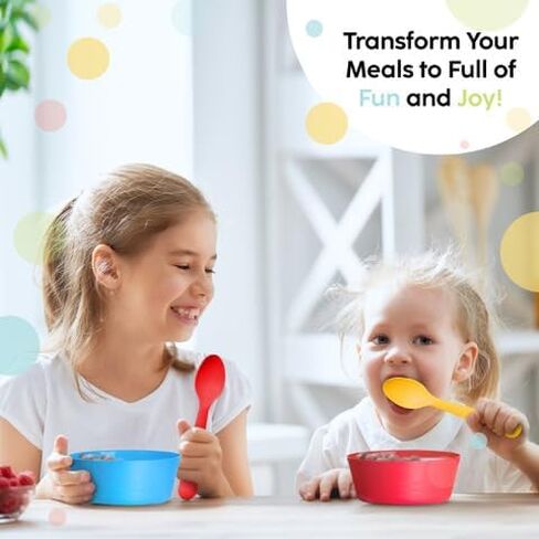 PLASKIDY Toddler Utensils Set of 18 Plastic Kids Utensils Forks and Spoons - BPA FREE/Dishwasher Safe Toddler Flatware Set Brightly Colored Children's Safe Silverewre Cutlery Set in Kuwait