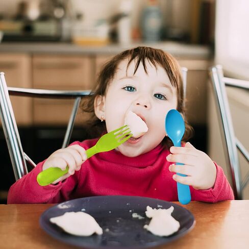 PLASKIDY Toddler Utensils Set of 18 Plastic Kids Utensils Forks and Spoons - BPA FREE/Dishwasher Safe Toddler Flatware Set Brightly Colored Children's Safe Silverewre Cutlery Set in Kuwait