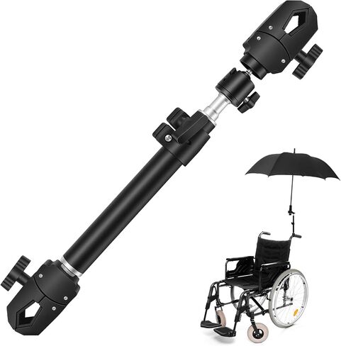 Wheelchair Umbrella Mount Holder, Umbrella Clamp for Wheelchairs, Adjustable Height & Angle, Easy Tool-Free Installation, Outdoor Sun & Rain Protection for Wheelchairs, Strollers（Only Mount） in Kuwait