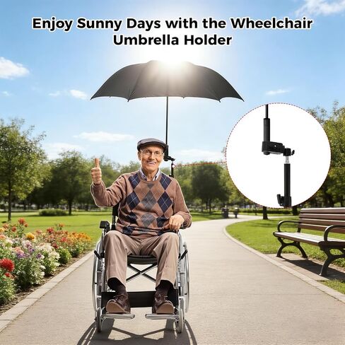 Wheelchair Umbrella Mount Holder, Umbrella Clamp for Wheelchairs, Adjustable Height & Angle, Easy Tool-Free Installation, Outdoor Sun & Rain Protection for Wheelchairs, Strollers（Only Mount） in Kuwait