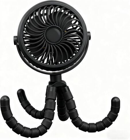 Mini Portable Stroller Fan, Battery Powered Small Clip-On Fan, 3 Speeds Rechargeable 360° Rotation Flexible Tripod Handheld Desk Cooling for Car Seat Crib Treadmill Travel (Black) in Kuwait
