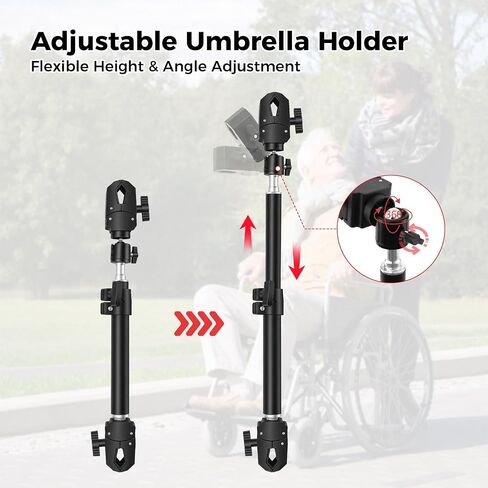Wheelchair Umbrella Mount Holder, Umbrella Clamp for Wheelchairs, Adjustable Height & Angle, Easy Tool-Free Installation, Outdoor Sun & Rain Protection for Wheelchairs, Strollers（Only Mount） in Kuwait
