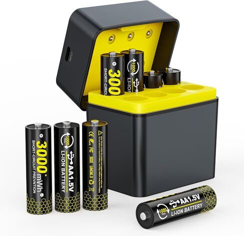 All-in-One 8-Pack Lithium AA Batteries & Charger Box Kit, 3000mWh Batteries with 2000 Cycles & 2H Quick Charging & Storage Box, USB-C 5V/3A, Great for Camera, Toys Home & Outdoor Gadgets in Kuwait