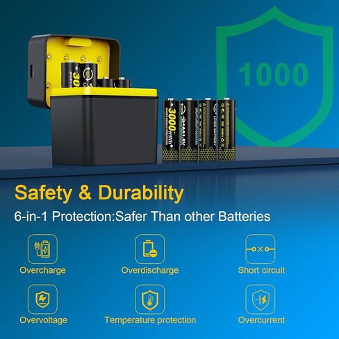 All-in-One 8-Pack Lithium AA Batteries & Charger Box Kit, 3000mWh Batteries with 2000 Cycles & 2H Quick Charging & Storage Box, USB-C 5V/3A, Great for Camera, Toys Home & Outdoor Gadgets in Kuwait