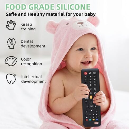 TV Remote Teether for 3-12-18 Months Babies Remote Shape Toddlers Chew Toys Baby Teething Toys Food Grade Silicone Teether for for Boys and Girls Sensory Toy in Kuwait