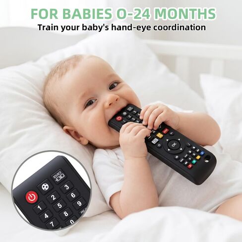 TV Remote Teether for 3-12-18 Months Babies Remote Shape Toddlers Chew Toys Baby Teething Toys Food Grade Silicone Teether for for Boys and Girls Sensory Toy in Kuwait