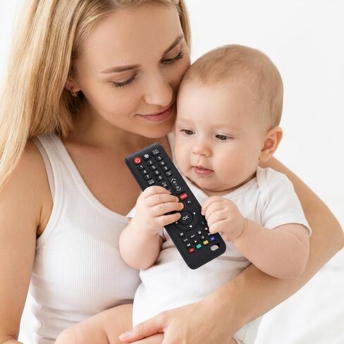 TV Remote Teether for 3-12-18 Months Babies Remote Shape Toddlers Chew Toys Baby Teething Toys Food Grade Silicone Teether for for Boys and Girls Sensory Toy in Kuwait