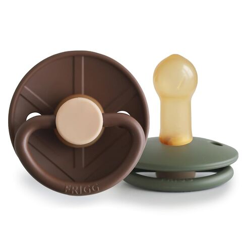 FRIGG Little Viking Natural Rubber Baby Pacifier 2-Pack | Made in Denmark | BPA-Free (Cocoa/Olive, 6-18 Months) in Kuwait