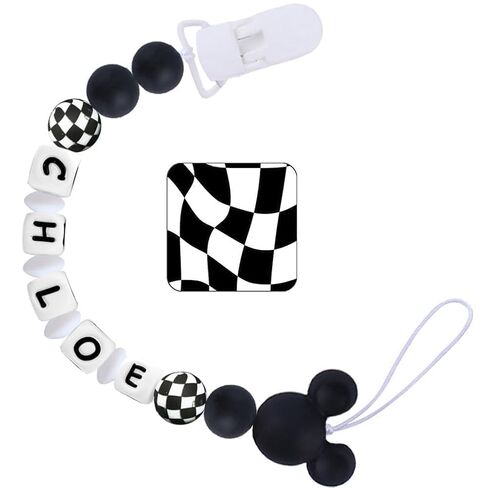 Personalized Pacifier Clip with Name Black Checkered Pacifier Holder Custom Name for Boy Mom Gift (Checkered) in Kuwait