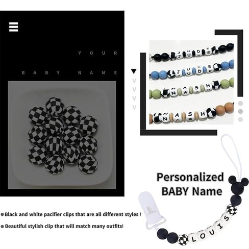 Personalized Pacifier Clip with Name Black Checkered Pacifier Holder Custom Name for Boy Mom Gift (Checkered) in Kuwait