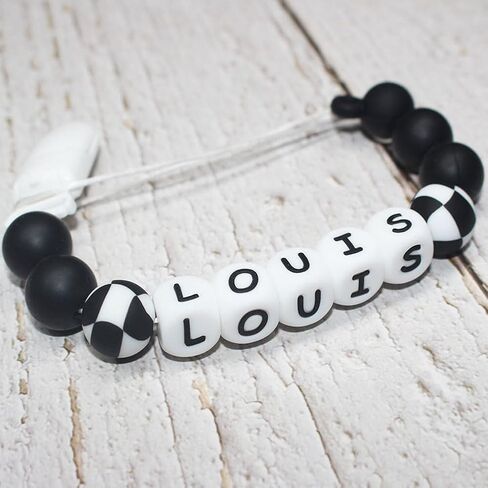 Personalized Pacifier Clip with Name Black Checkered Pacifier Holder Custom Name for Boy Mom Gift (Checkered) in Kuwait