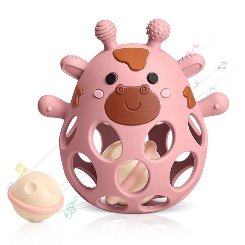 Baby Teething Rattle Toys 3-6 6-12 Months, BPA Free Silicone Teether Ball | Cute Giraffe-Shaped, Easy Grasp, Multi-Textured Chew Points for Teething Relief, Baby Teether, Infant Chew Toy, Newborn Gifts in Kuwait