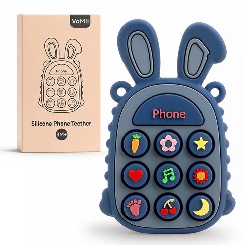 Press Phone Teether for Baby Girls, Soft Silicone Teething Toy, Sensory Toy | Teething Relief, BPA-free, Freezer, for Baby 3 Months+, Cute Rabbit Design with Textures and 9 Patterns, Press & Pop for Fun! in Kuwait