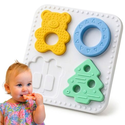 Baby Teether Puzzle – Silicone Teething Toy & Shape Matching Puzzle for Babies 5–18 Months, 2-in-1 Sensory Montessori Toy, Grows with Your Baby, BPA-Free Food-Grade Silicone in Kuwait