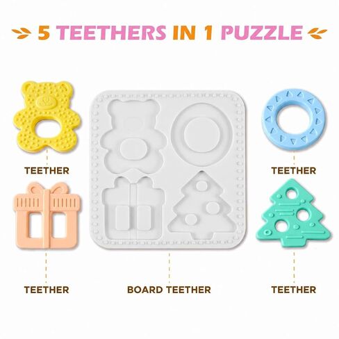 Baby Teether Puzzle – Silicone Teething Toy & Shape Matching Puzzle for Babies 5–18 Months, 2-in-1 Sensory Montessori Toy, Grows with Your Baby, BPA-Free Food-Grade Silicone in Kuwait