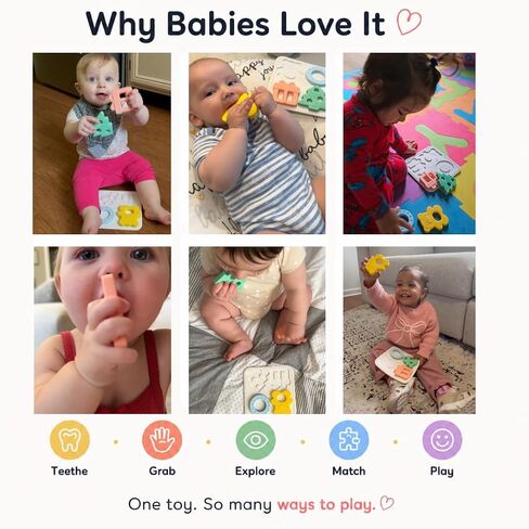 Baby Teether Puzzle – Silicone Teething Toy & Shape Matching Puzzle for Babies 5–18 Months, 2-in-1 Sensory Montessori Toy, Grows with Your Baby, BPA-Free Food-Grade Silicone in Kuwait