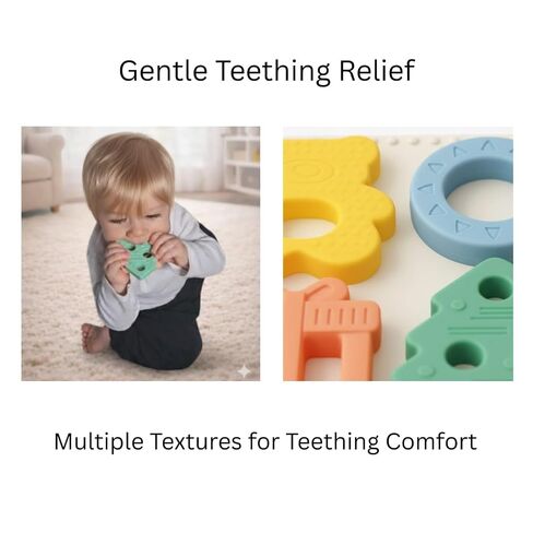 Baby Teether Puzzle – Silicone Teething Toy & Shape Matching Puzzle for Babies 5–18 Months, 2-in-1 Sensory Montessori Toy, Grows with Your Baby, BPA-Free Food-Grade Silicone in Kuwait