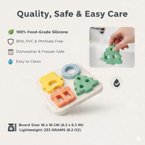 Baby Teether Puzzle – Silicone Teething Toy & Shape Matching Puzzle for Babies 5–18 Months, 2-in-1 Sensory Montessori Toy, Grows with Your Baby, BPA-Free Food-Grade Silicone in Kuwait