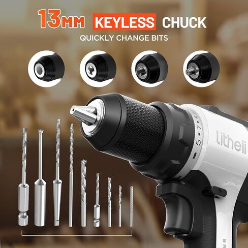 Litheli 20V Cordless Drill Driver, Brushless Power Drill with 2 Variable Speed, 1/2 Inch Keyless Chuck, Electric Drill, 17+1 Clutch Settings with Maximum Torque of 530 In-lbs in Kuwait