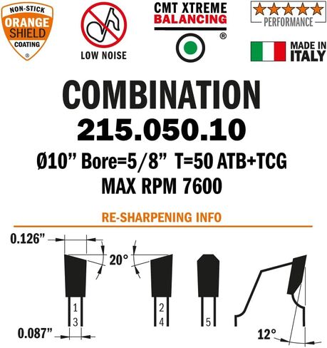 CMT Orange Tools 215.050.10 - General Purpose Circular Saw Blade HW D=10 B=5/8 Z50 K=0.126 P=0.087 a=12 in Kuwait