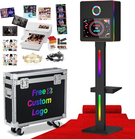 Mirror Photo Booth with Printer, DSLR Photo Booth Built-in Mini PC with 15.6" Touch Screen, App Remote Music Sync RGB Lights, Flight Case, Instant Print and Share for Parties Weddings Event Rental in Kuwait