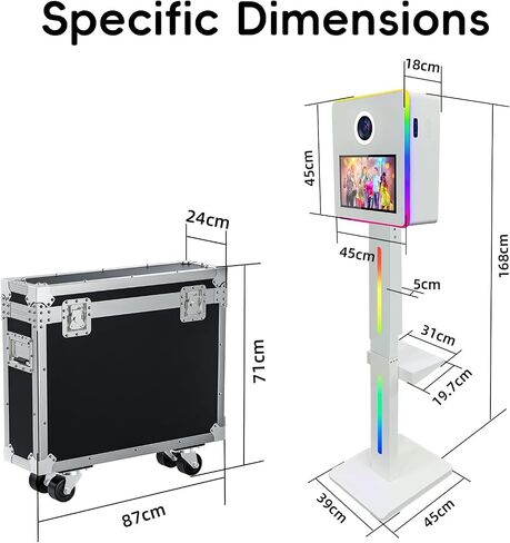 Mirror Photo Booth with Printer, DSLR Photo Booth Built-in Mini PC with 15.6" Touch Screen, App Remote Music Sync RGB Lights, Flight Case, Instant Print and Share for Parties Weddings Event Rental in Kuwait
