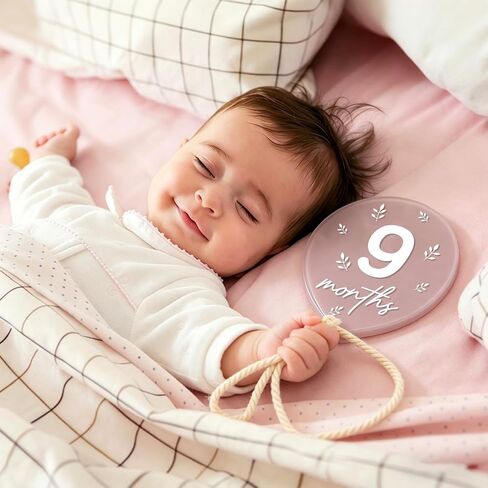 AnyDesign 12 Pcs Balloon Baby Monthly Milestone Cards Acrylic Marker Discs Boho Balloon Month Announcement Sign for Pregnancy Newborn Baby Growth Photo Prop Decor Supplies in Kuwait