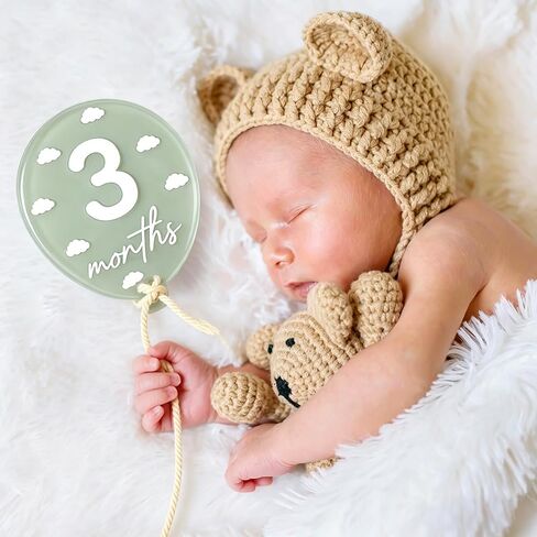AnyDesign 12 Pcs Balloon Baby Monthly Milestone Cards Acrylic Marker Discs Boho Balloon Month Announcement Sign for Pregnancy Newborn Baby Growth Photo Prop Decor Supplies in Kuwait