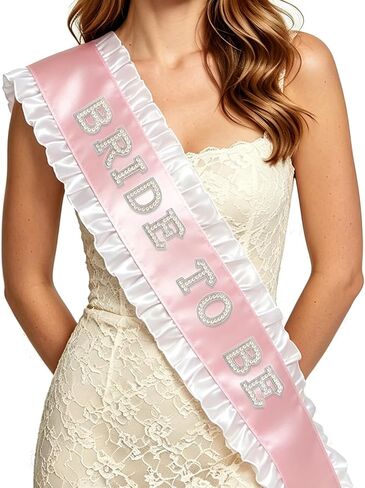 Bride to Be Sash, Pink Pearl Rhinestone Sash with Tulle Trim, Bridal Shower in Kuwait