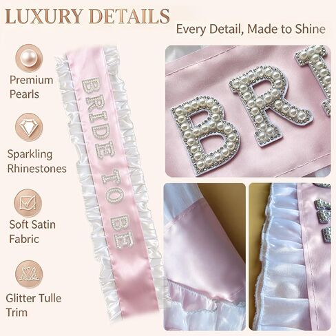 Bride to Be Sash, Pink Pearl Rhinestone Sash with Tulle Trim, Bridal Shower in Kuwait