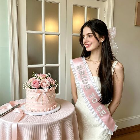 Bride to Be Sash, Pink Pearl Rhinestone Sash with Tulle Trim, Bridal Shower in Kuwait