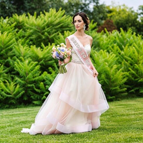 Bride to Be Sash, Pink Pearl Rhinestone Sash with Tulle Trim, Bridal Shower in Kuwait