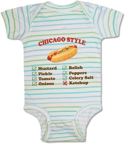 Cute Rascals Custom Baby Bodysuit Chicago Style Image of A Hot Dog Funny Humor Boy & Girl Baby Clothes in Kuwait