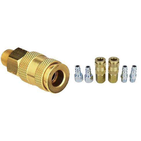 Milton Industries S-765 HI-Flo V-Style -FeetA,M,V-Feet 1/4-Inch MNPT Brass Body, Single & S-217 1/4" NPT V Style Coupler and Plug Kit - 6 Piece in Kuwait