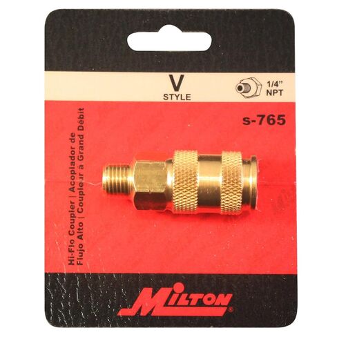 Milton Industries S-765 HI-Flo V-Style -FeetA,M,V-Feet 1/4-Inch MNPT Brass Body, Single & S-217 1/4" NPT V Style Coupler and Plug Kit - 6 Piece in Kuwait