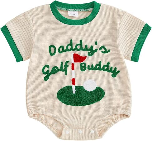 BULINGNA Newborn Baby Boy Golf Outfit Short Sleeve Waffle Knit Daddy's Golf Buddy Romper Bodysuit Summer Clothes in Kuwait