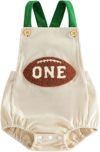 Baby Boy First Birthday Outfit 1st Birthday Outfit Corduroy Football Romper | Sleeveless Corduroy Overalls,One Cake Smash Cute Football Romper,My First Football Baby Boy Outfit,First Birthday Outfit Boy in Kuwait