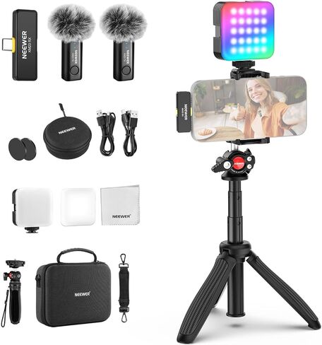 NEEWER TP38 Phone Camera Tripod, 15" Extendable Selfie Stick Metal Stand | Phone Holder, Action Camera Adapter, Compatible with Hero 13 12 11 10 9, 360° Ball Head Travel Tripod for Vlogging in Kuwait